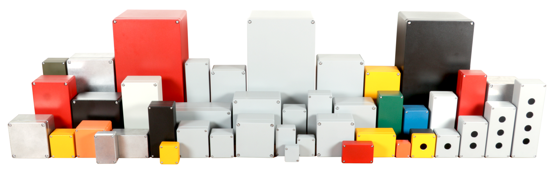 efabox Die-cast aluminum housings in various shapes, colors, and sizes